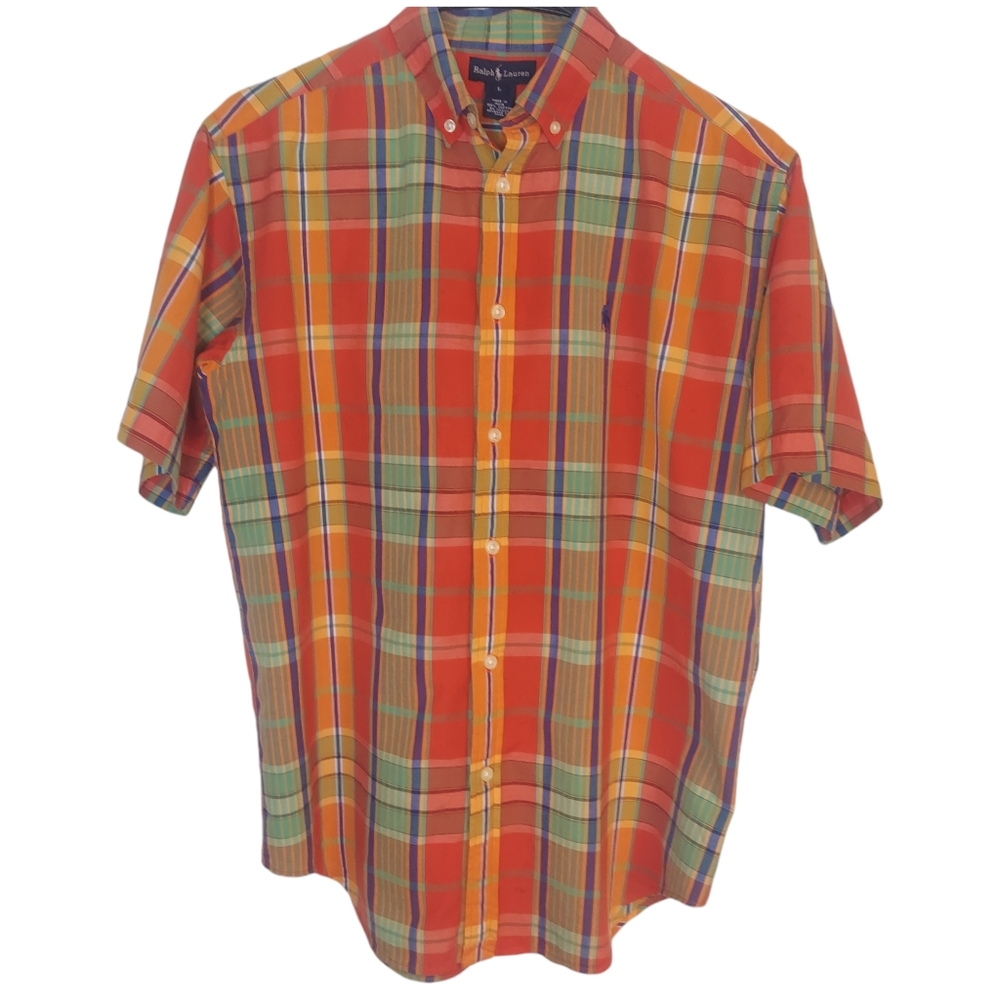 Ralph Lauren Colorful Plaid S/S Button-Down Shirt Size L See Measurement…